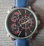 Analoge herenhorloge blauw met rood en zwarte wijzerplaat, Ophalen of Verzenden, Zo goed als nieuw, Overige merken