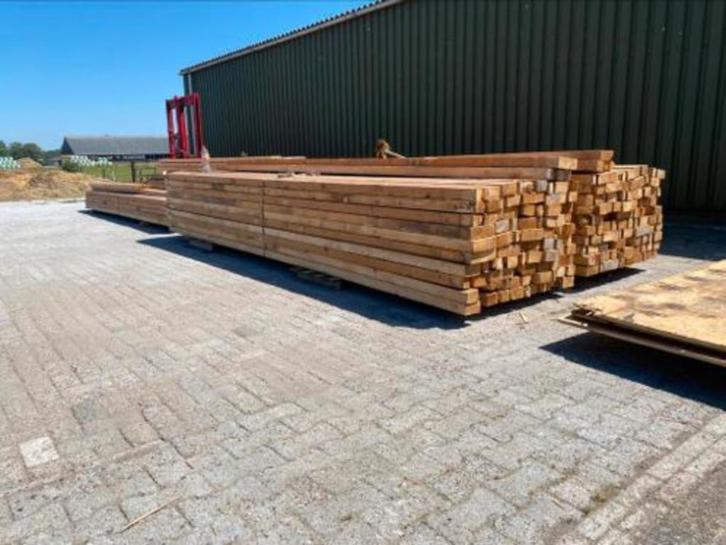 Diverse partijen Gordingen/ houten balken, Doe-het-zelf en Verbouw, Hout en Planken, Gebruikt, Balk, Vuren, 300 cm of meer, 50 mm of meer
