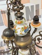 Antiek vintage Kroonluchter koper messing porselein brocante, Ophalen of Verzenden