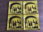 4 Onderborden van glas. Met afbeelding oude wijnflessen, Ophalen of Verzenden