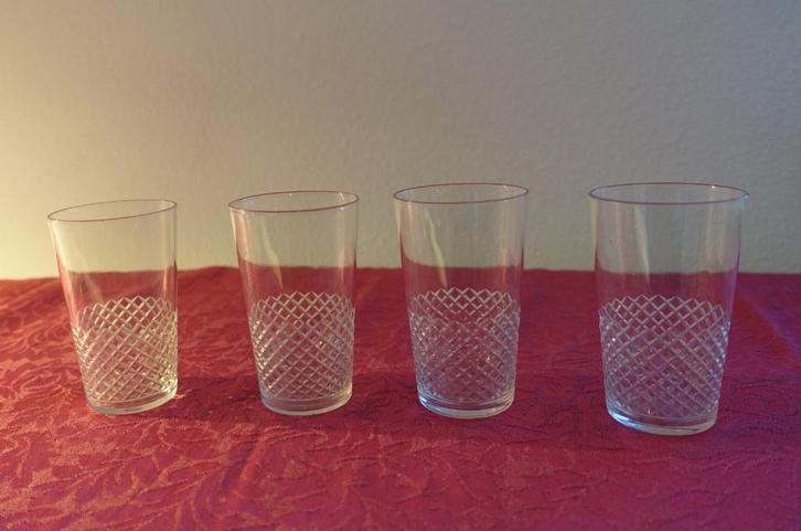 4 Wilhelmina kristal ruit slijpsel limonade glazen, Antiek en Kunst, Antiek | Glas en Kristal, Ophalen of Verzenden