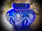 Bohemian Crystal Vaas Antiek blauw glas kobalt vintage bol, Verzenden