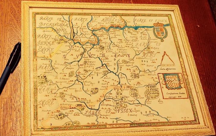 Oude Handgetekende Landkaart Regio Londen 1575, Boeken, Atlassen en Landkaarten, Landkaart, Nederland, 1800 tot 2000, Ophalen of Verzenden