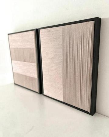 2 Japandi art geweven schilderijen met touw oud roze, Nude beschikbaar voor biedingen