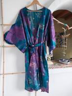 Blauw/paarse zijden tie dye kimono met borduursels, Ophalen of Verzenden, Nieuw