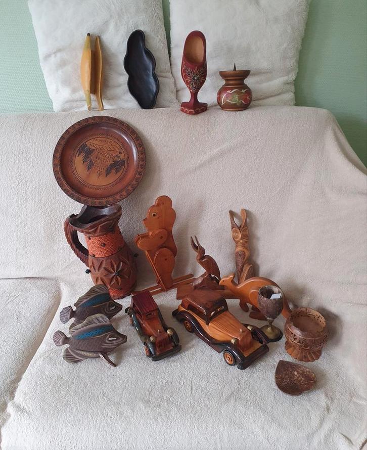 Houten decoratie verzameling auto's lg.20 en 25cm., Antiek en Kunst, Curiosa en Brocante, Ophalen of Verzenden