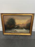 Oud schilderij herder met schapen van J. Evers, Antiek en Kunst, Ophalen of Verzenden