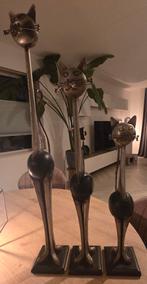 Katten beeldjes metaal 3 stuks decoratie, Ophalen, Zo goed als nieuw