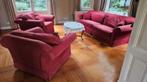 Rood plofbankstel: 1x 3-zits en 2 fauteuils, Huis en Inrichting, Banken | Bankstellen, Ophalen, Gebruikt, Landelijk - koloniaal