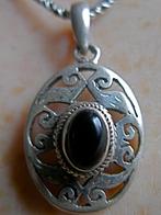 Zilveren 925 zilver kettinghanger opengewerkt zwarte onyx, Verzenden, Zwart, Nieuw, Met edelsteen