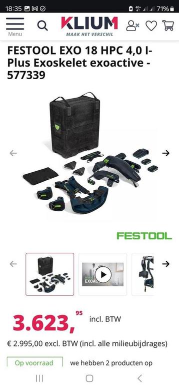 FESTOOL EXO 18 HPC 4,0 I-Plus Exoskelet exoactive beschikbaar voor biedingen