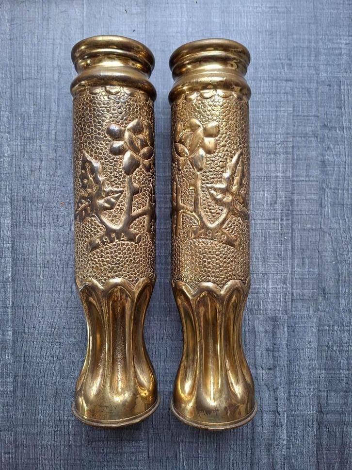 Set WO1 trenchart hulzen, 75mm veldkanon Frans, Verzamelen, Militaria | Algemeen, Landmacht, Hulzen of Bodemvondsten, Amerika