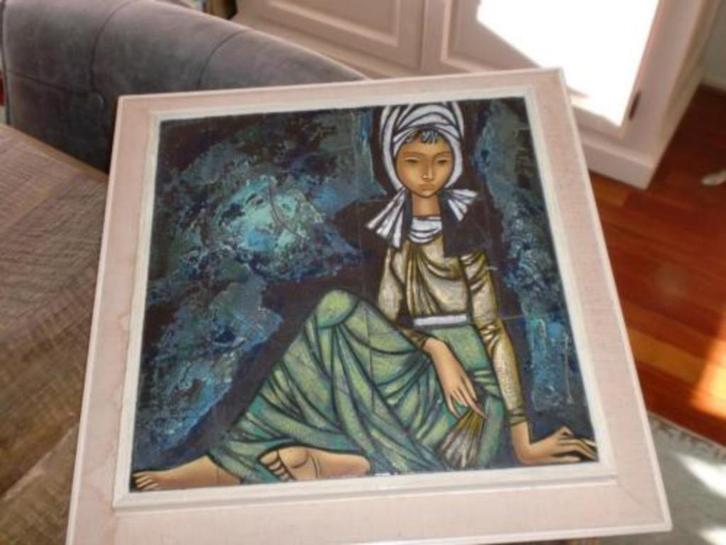 Wanddeco 70's ~ PARASTONE Tableau ~ MOZAÏEK afbeelding VROUW, Antiek en Kunst, Antiek | Keramiek en Aardewerk, Ophalen of Verzenden