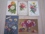 5 oude postkaarten met bloemen jaren 1956-1957, 1940 tot 1960, Ophalen of Verzenden