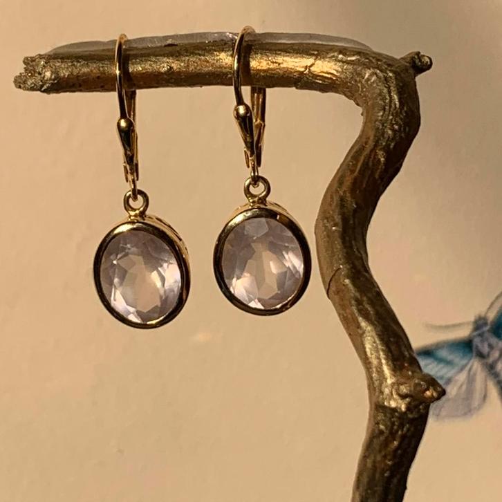 Rozenkwarts beschermt geluk liefde aantrekken vrede harmonie, Sieraden, Tassen en Uiterlijk, Oorbellen, Nieuw, Hangers, Zilver