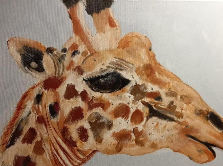 Olieverf schilderij met giraffe kop, Huis en Inrichting, Woonaccessoires | Schilderijen, Tekeningen en Foto's, Nieuw, Schilderij