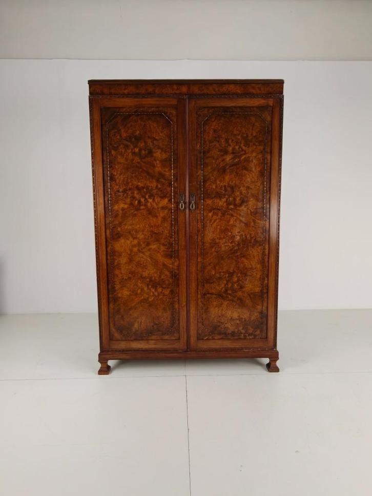 Prachtige Engelse Art Deco Burr Walnut Kledingkast, Antiek en Kunst, Antiek | Meubels | Kasten, Ophalen
