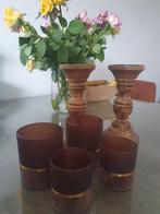 Nieuwe Kandelaars Set Hout & Glas Bruin Goud RM zara home 💫, Bruin, Nieuw, Ophalen of Verzenden, Kandelaar