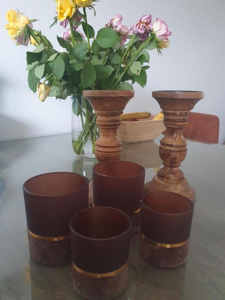 Nieuwe Kandelaars Set Hout & Glas Bruin Goud RM zara home 💫, Huis en Inrichting, Woonaccessoires | Kandelaars en Kaarsen, Nieuw