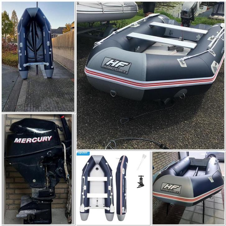Rubberboot set – Hydro-Force 330 + Mercury 8pk 4-takt motor, Watersport en Boten, Rubberboten, Zo goed als nieuw, Overige merken