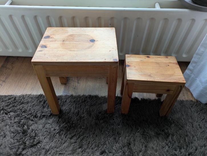 Houten plantentafeltjes set, Huis en Inrichting, Tafels | Bijzettafels, Gebruikt, Minder dan 45 cm, Ophalen