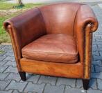 Chesterfield schapenleren fauteuil bruin leer + BEZORGING, Huis en Inrichting, Gebruikt, ., Chesterfield, Ophalen of Verzenden