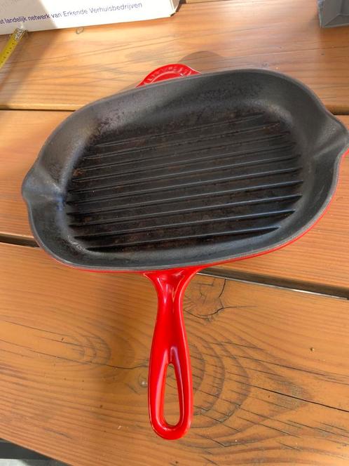 Le Creuset braadpan grillpan pan grillen braden koken, Huis en Inrichting, Keuken | Potten en Pannen, Gebruikt, Gietijzer, Ophalen of Verzenden