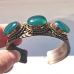 Messing armband met groene agaat stenen, Sieraden, Tassen en Uiterlijk, Armbanden, Overige materialen, Gebruikt, Ophalen of Verzenden