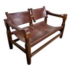 Bruine leren 'safari' tweezitter, Deens design, 1960s, Ophalen of Verzenden