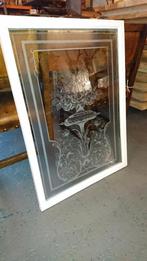 Antiek geëtst raam bloemdecor herkomst Frankrijk 90 x 67 cm, Ophalen