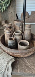 Oude houten bak/olijfbak/kruikjes/sober, Ophalen of Verzenden, Gebruikt