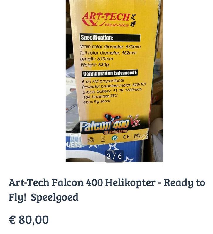 Art-Tech Falcon 400 Helikopter - Ready to Fly!, Hobby en Vrije tijd, Modelbouw | Auto's en Voertuigen, Zo goed als nieuw, Overige typen