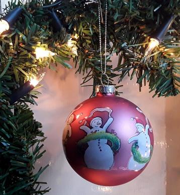 Kerstbal sneeuwman - sneeuwpop - roze - glas  beschikbaar voor biedingen