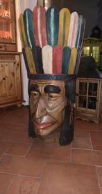 Mega groot houten indianen hoofd, Antiek en Kunst, Ophalen