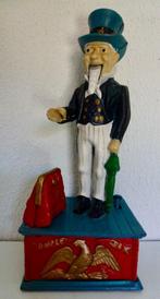 Vintage gietijzer, Uncle Sam-spaarpot., Verzenden, Gebruikt, Metaal of Blik, Strip- of Tekenfilmfiguur