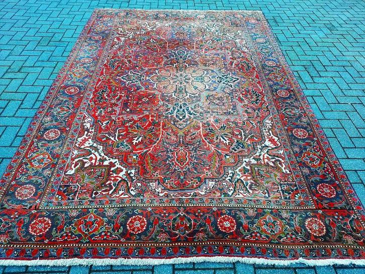 Groot Antiek handgeknoopt Iraanse tapijt- 350 x 240 (Heriz), Antiek en Kunst, Antiek | Kleden en Textiel, Ophalen