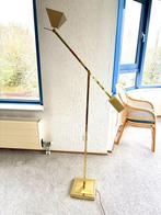 Hoge messing uplighter met voetdimmer in fraai design!, Huis en Inrichting, Ophalen of Verzenden, Gebruikt, Modern/strak, 150 tot 200 cm