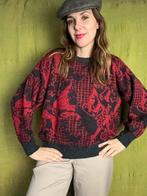 Vintage trui - print - rood / grijs - 36/S/small, Ophalen of Verzenden, Vintage, Maat 36 (S), Gedragen