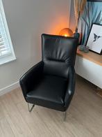 Zwart lederen fauteuil als nieuw, Huis en Inrichting, Minder dan 75 cm, Zo goed als nieuw, 50 tot 75 cm, Ophalen