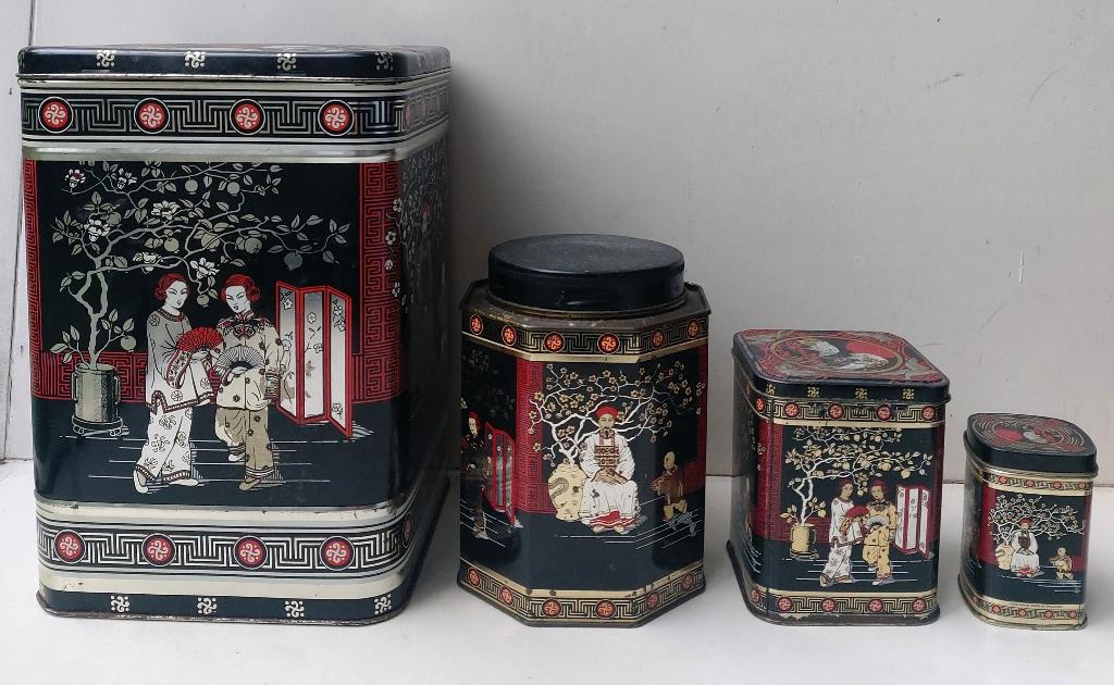 Serie van 4 leuke Chinese theeblikken, Verzamelen, Blikken, Ophalen of Verzenden, Gebruikt, Overige