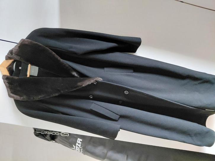 Vintage wollen mantel zwart 40, Kleding | Dames, Jasjes, Kostuums en Pakken, Gedragen, Jasje, Maat 38/40 (M), Zwart, Ophalen of Verzenden