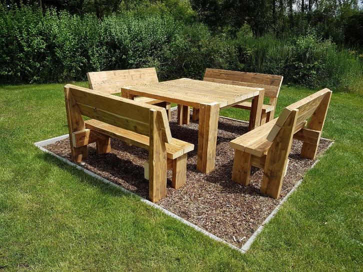 Tuinbank met of zonder rugleuning tuintafel sloophout horeca, Tuin en Terras, Tuinsets en Loungesets, Nieuw, Hout, Bank, Eettafel