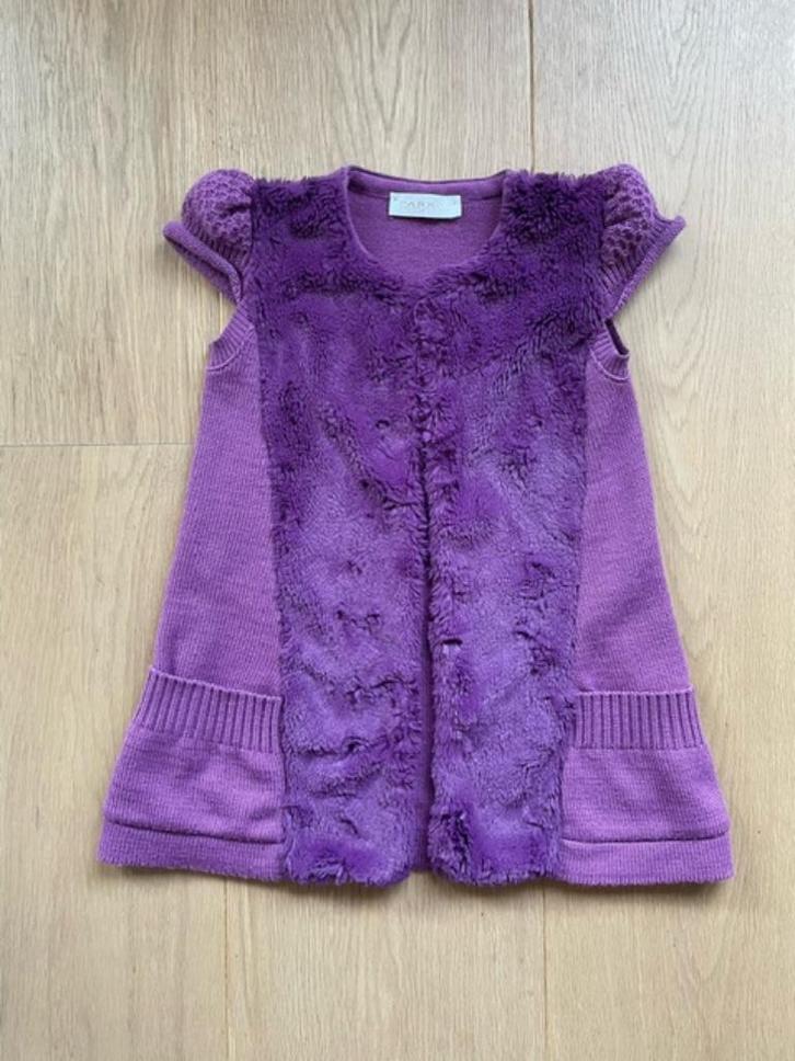 Warme lange paarse gilet van Parrot nep bont en wol, 6 jr, Kinderen en Baby's, Kinderkleding | Maat 116, Zo goed als nieuw, Meisje