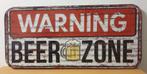 Warning Beer Zone bier XXL metalen reclamebord wandbord, Huis en Inrichting, Woonaccessoires | Tekstborden en Spreuken, Nieuw