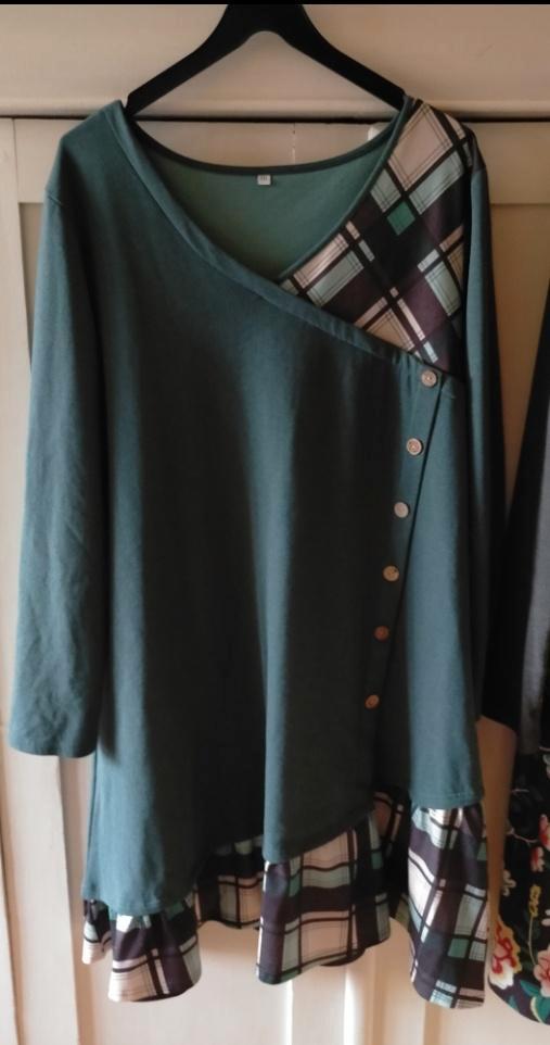 Leuke blauw groene jurk 48 50 lange mouw warm Elly & Yvonne, Kleding | Dames, Jurken, Zo goed als nieuw, Maat 46/48 (XL) of groter