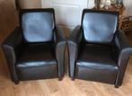 2 fauteuil’s kunstleer donker bruin, Ophalen, Zo goed als nieuw, 75 tot 100 cm