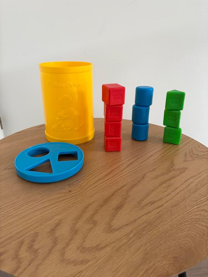 Vintage Fischer Price Vormendoos 1977 + Blokken, Kinderen en Baby's, Speelgoed | Overig, Gebruikt, Jongen of Meisje, Ophalen of Verzenden