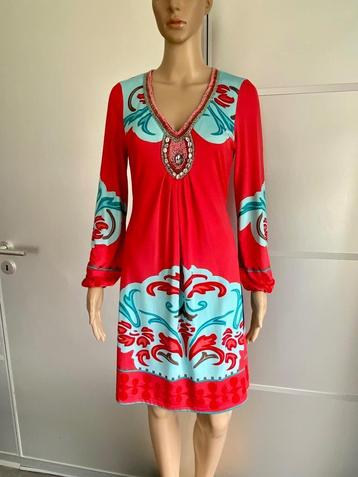 J352 K-Design maat XS=34 jurk jurkje rood/blauw beschikbaar voor biedingen
