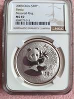 chinese panda 2000 10 yuan mirrored ring NGC ms69, Ophalen of Verzenden, Oost-Azië, Losse munt, Zilver