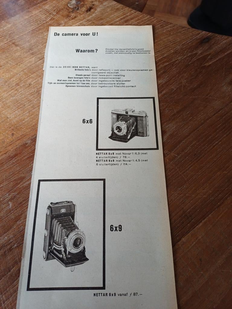 Advertentie van Zeiss Ikon camera s Nettar 1954, Ophalen of Verzenden, 1940 tot 1960, Fototoestel